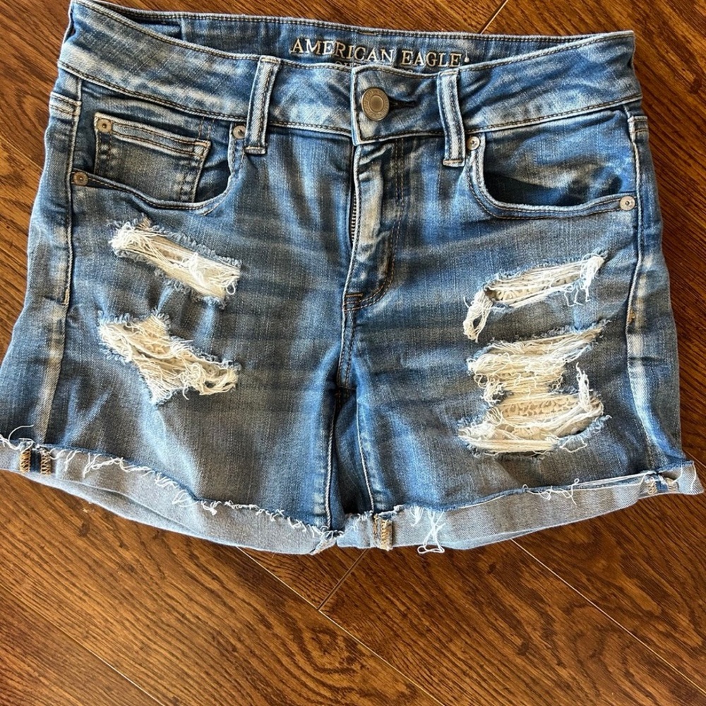 American Eagle Outfitters Blue Distressed Denim Shorts